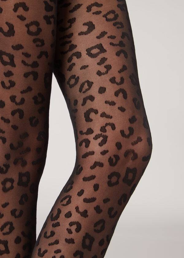 Calzedonia Animal Pattern 30 Denier Sheer Patterned Hardloopbroek Dames Zwart | NL3107WY