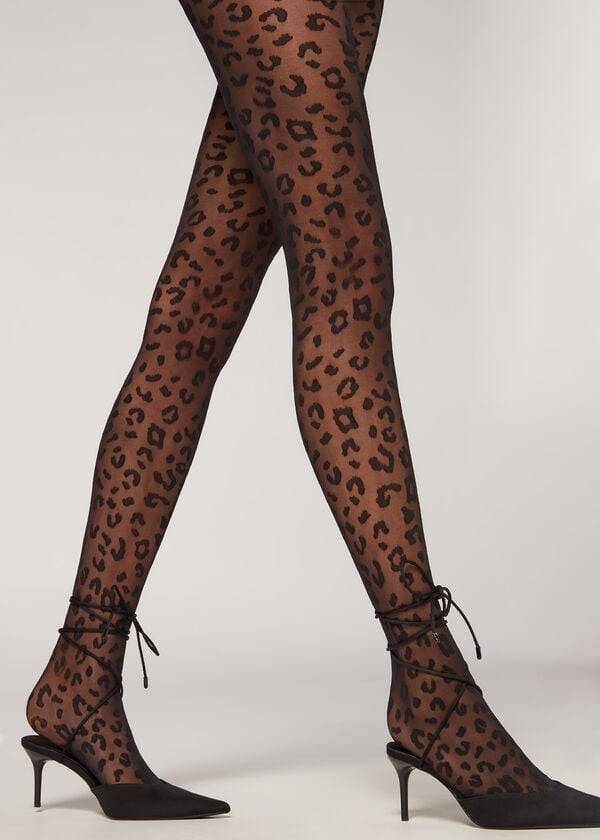 Calzedonia Animal Pattern 30 Denier Sheer Patterned Hardloopbroek Dames Zwart | NL3107WY