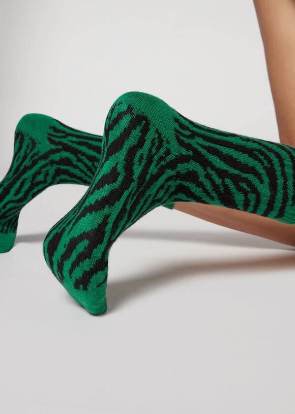 Calzedonia Animal Print Cashmere Kort Sokken Dames Groen | NL1859HK