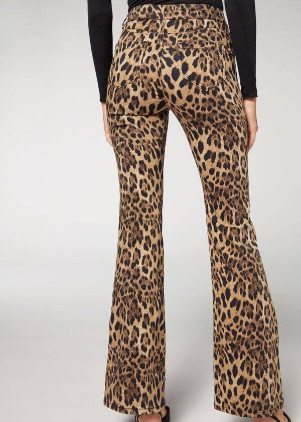 Calzedonia Animal Print Flared Broek Dames Bruin | NL1478NB