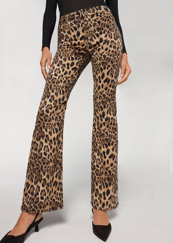 Calzedonia Animal Print Flared Jeans Dames Bruin | NL1630XF