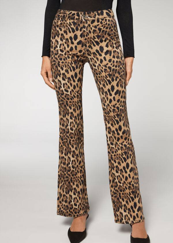 Calzedonia Animal Print Flared Jeans Dames Bruin | NL1630XF