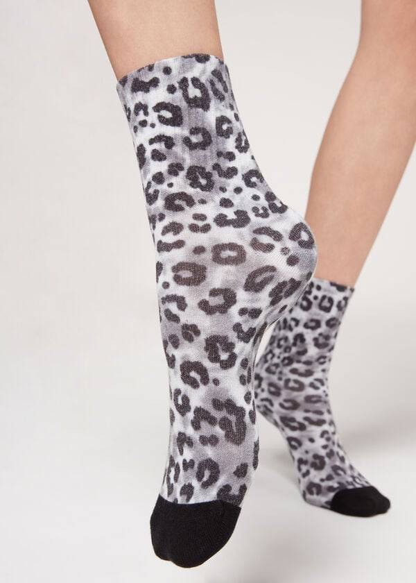 Calzedonia Animal Print Kort Sokken Dames Zilver | NL1855SO