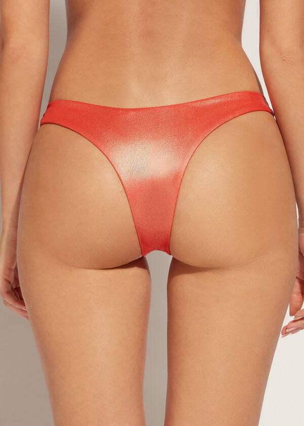 Calzedonia Coated-Effect High-Cut Brazilian Antigua Bikinibroekjes Dames Koraal Oranje | NL2827BC