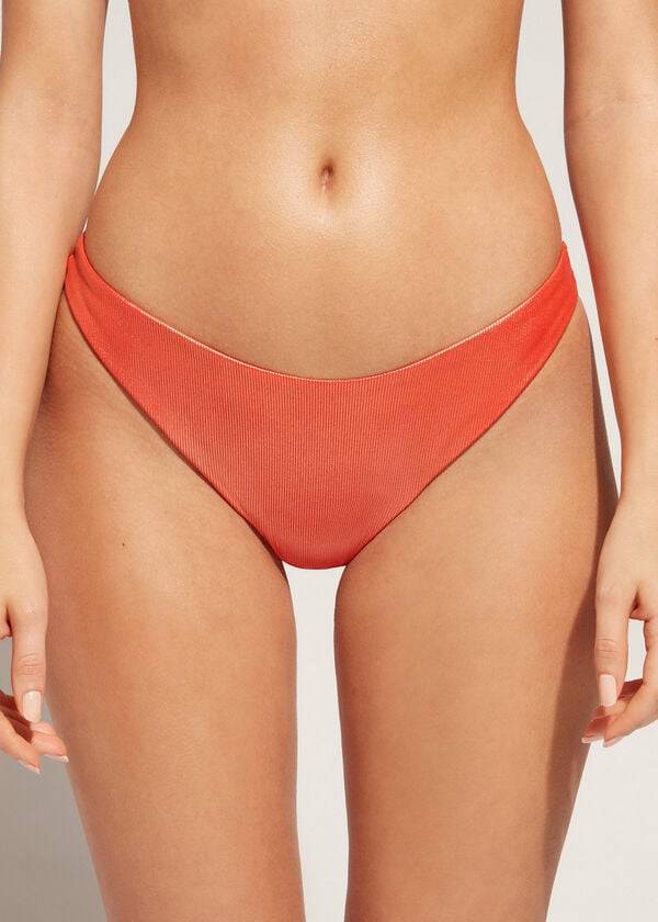 Calzedonia Coated-Effect High-Cut Brazilian Antigua Bikinibroekjes Dames Koraal Oranje | NL2827BC