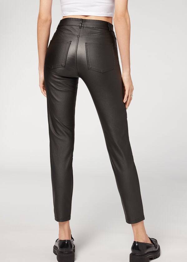 Calzedonia Coated Mager Biker Broek Dames Zwart | NL1470JJ