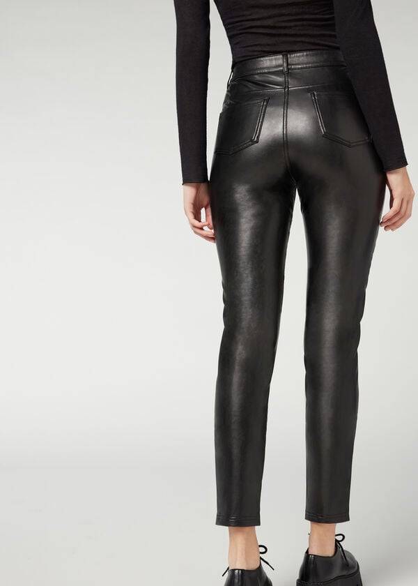 Calzedonia Coated Thermal Mager Biker Broek Dames Zwart | NL1469HK