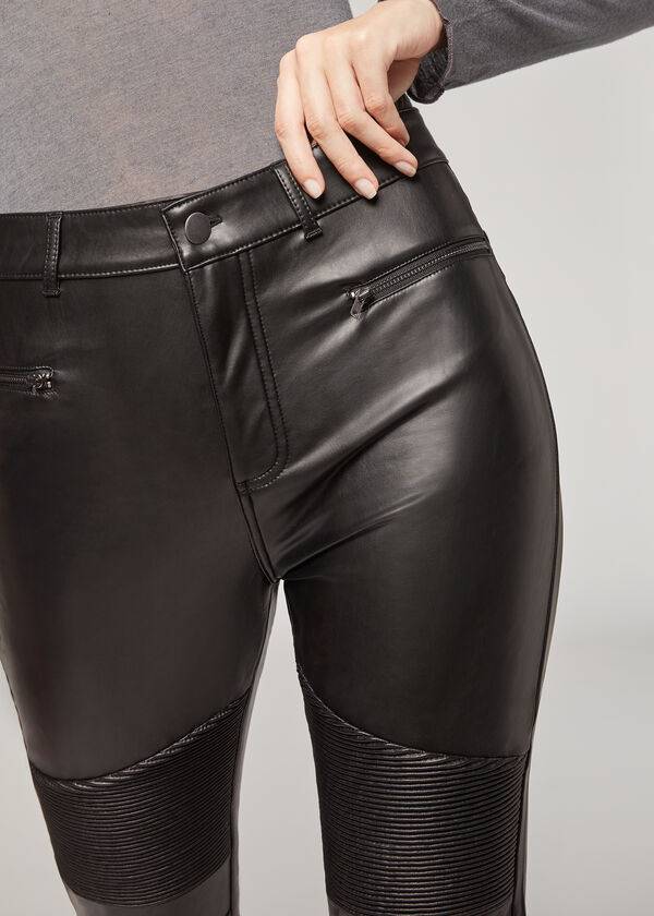 Calzedonia Coated Thermal Mager Biker Broek Dames Zwart | NL1469HK