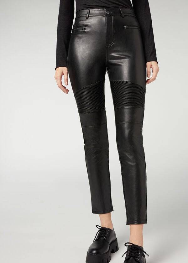 Calzedonia Coated Thermal Mager Biker Broek Dames Zwart | NL1469HK