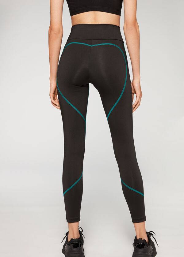 Calzedonia Contrast Seam Performance Atletische Leggings Dames Zwart Groen | NL1555BC