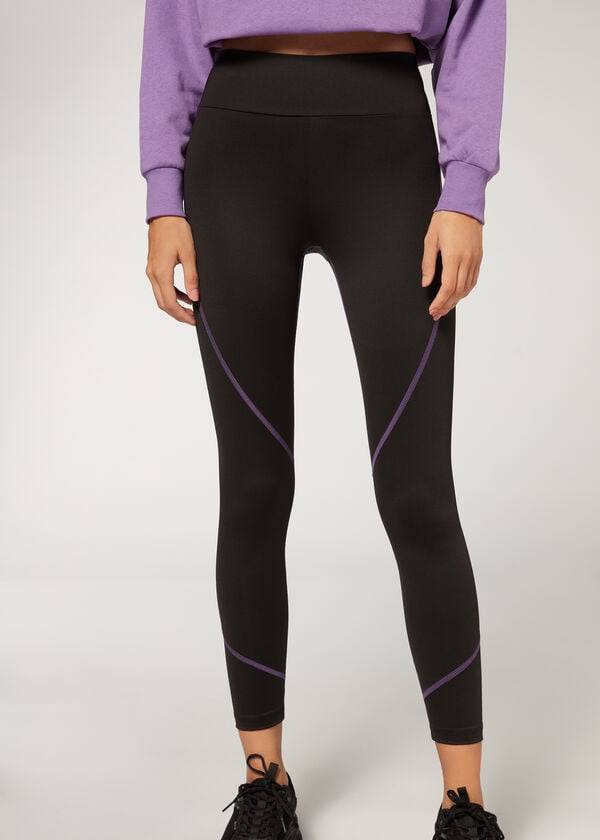 Calzedonia Contrast Seam Performance Atletische Leggings Dames Zwart Paars | NL1556NB