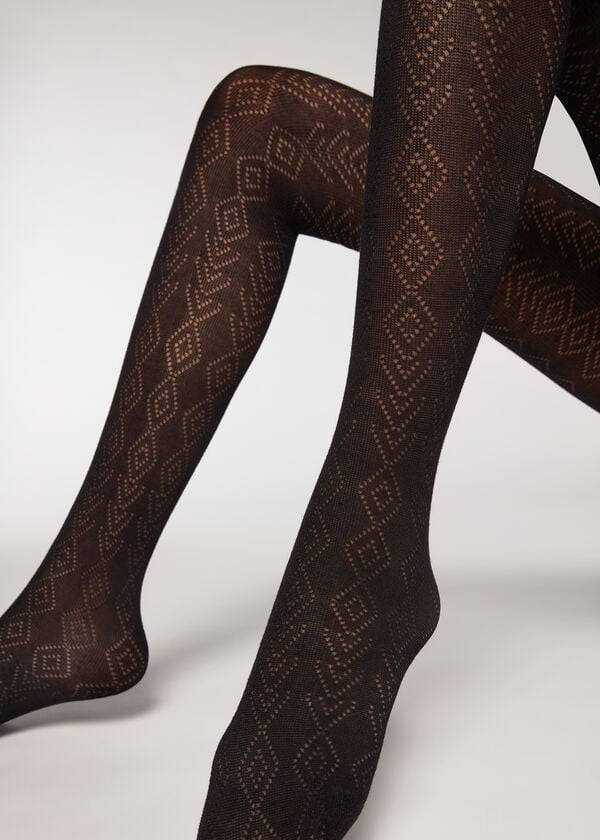 Calzedonia Diamond Pattern with Cashmere Patterned Hardloopbroek Dames Zwart | NL3098AP