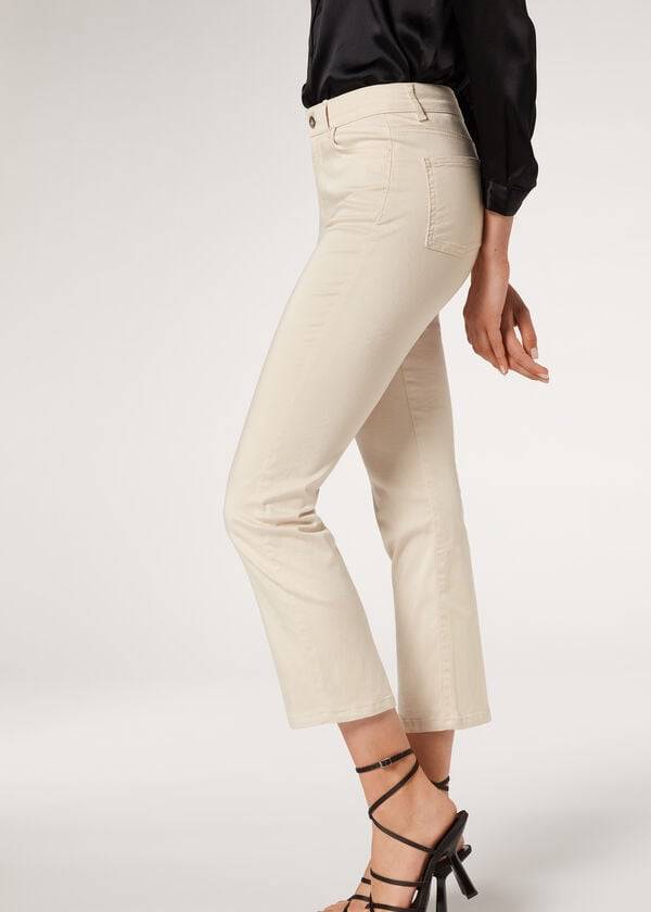 Calzedonia Eco Light Flared Cropped Denim Jeans Dames Bruin Beige | NL1619PQ