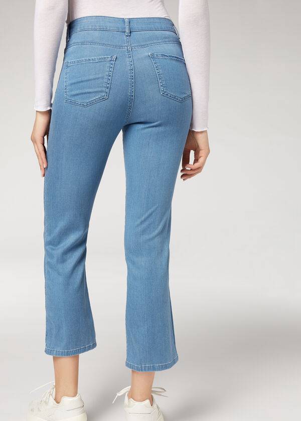 Calzedonia Eco Light Flared Cropped Denim Jeans Dames Blauw | NL1621SO