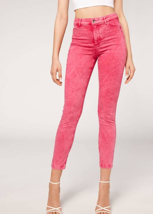 Calzedonia Faded Mager Push-Up Jeans Dames Roze | NL1602LH