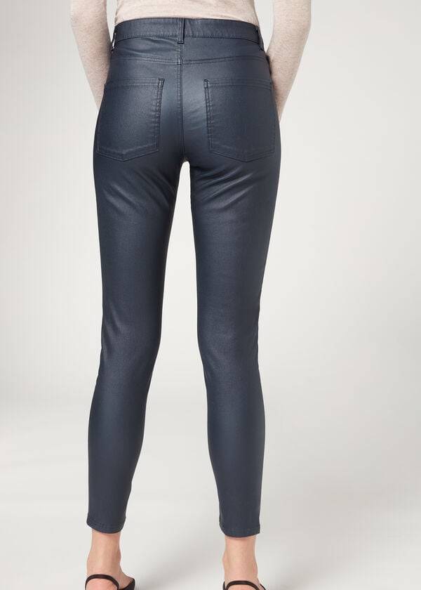 Calzedonia Faux Leren Mager Jeans Dames Donkerblauw Blauw | NL1600JJ