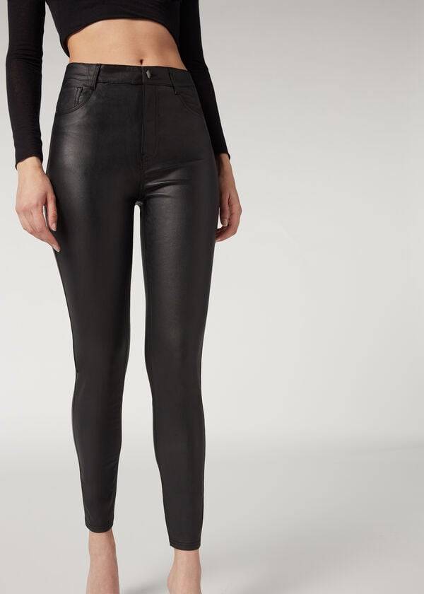 Calzedonia Faux Leren Mager Leggings Dames Zwart | NL1548JJ