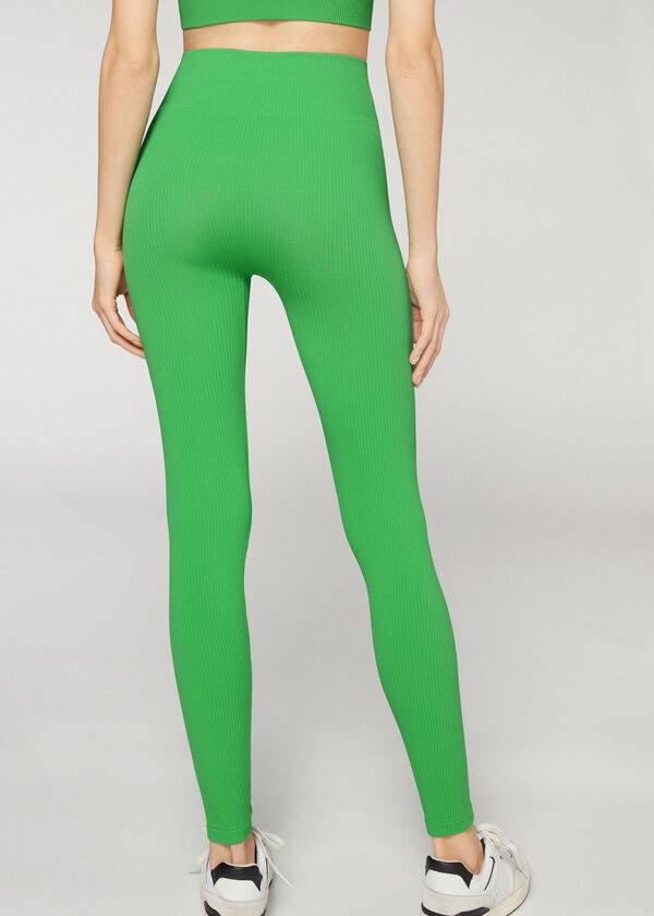 Calzedonia Fine Geribbeld Seamless Sport Leggings Dames Groen | NL1539IS