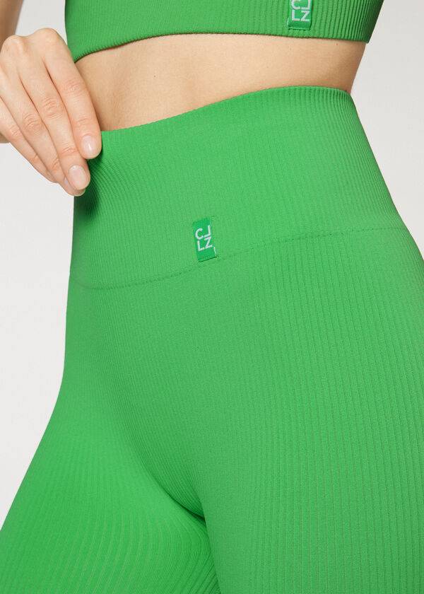 Calzedonia Fine Geribbeld Seamless Sport Leggings Dames Groen | NL1539IS