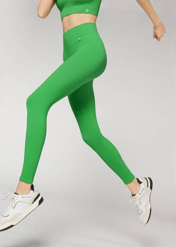 Calzedonia Fine Geribbeld Seamless Sport Leggings Dames Groen | NL1539IS