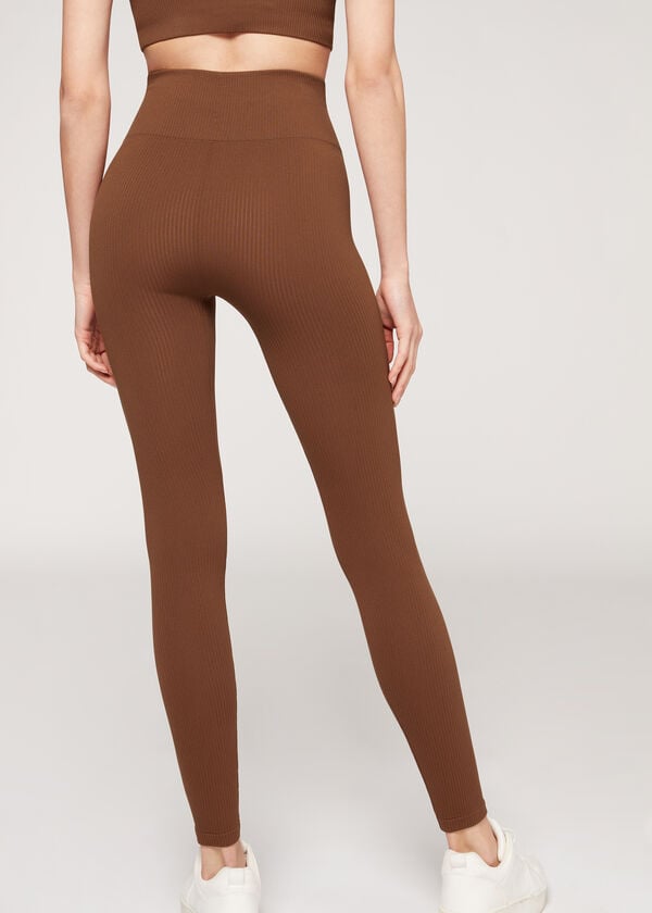 Calzedonia Fine Geribbeld Seamless Sport Leggings Dames Bruin | NL1542AP