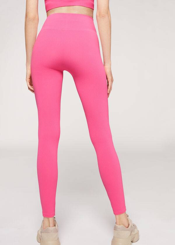 Calzedonia Fine Geribbeld Seamless Sport Leggings Dames Roze | NL1543SO