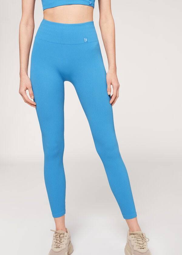 Calzedonia Fine Geribbeld Seamless Sport Leggings Dames Blauw | NL1544DN