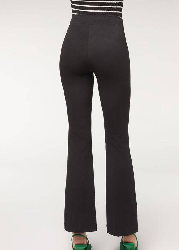 Calzedonia Flared in Supima Ultra Light Katoenen Broek Dames Zwart | NL1460UT