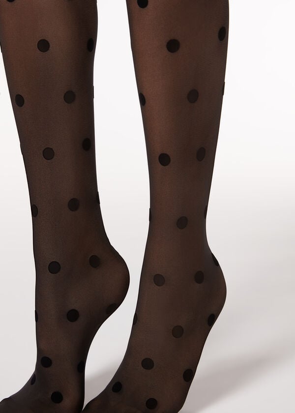 Calzedonia Flocked Dots Sheer 30 Denier Hardloopbroek Dames Zwart | NL2968NB