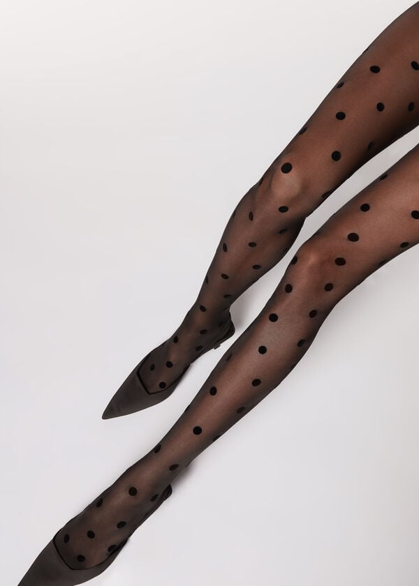 Calzedonia Flocked Dots Sheer 30 Denier Hardloopbroek Dames Zwart | NL2968NB