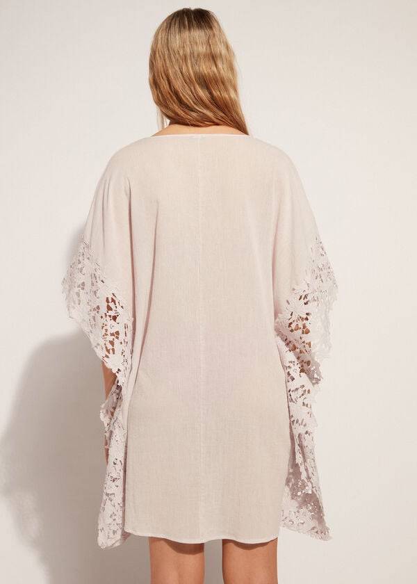 Calzedonia Floral Macramé Kanten Caftan Cover-ups Dames Beige | NL2110UT