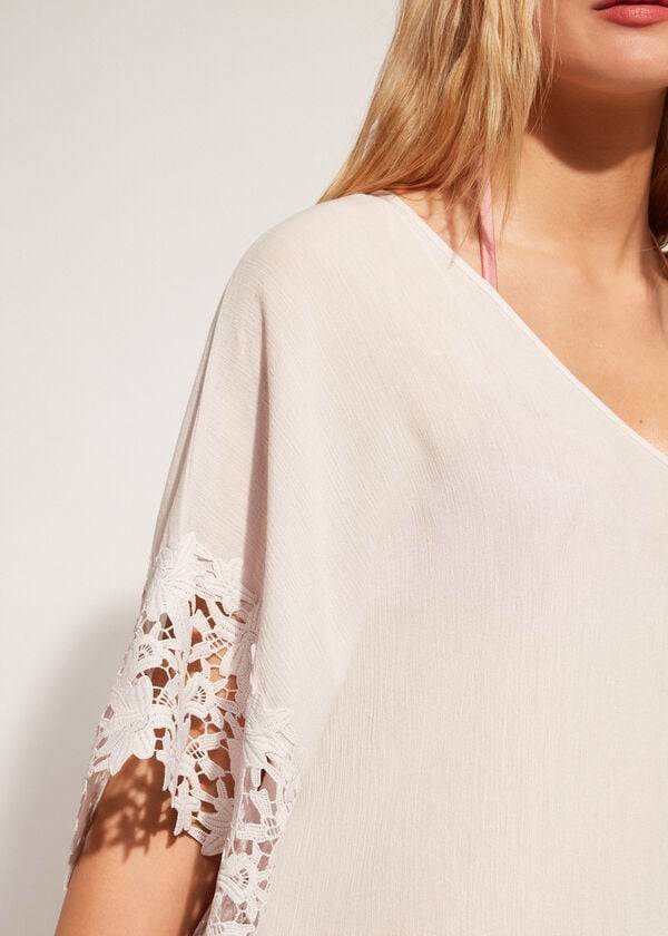 Calzedonia Floral Macramé Kanten Caftan Cover-ups Dames Beige | NL2110UT