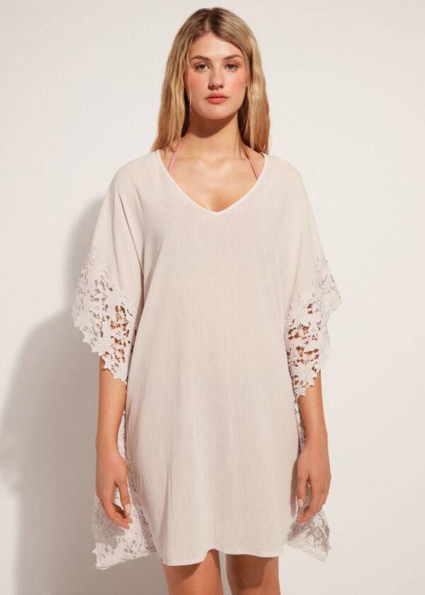 Calzedonia Floral Macramé Kanten Caftan Cover-ups Dames Beige | NL2110UT