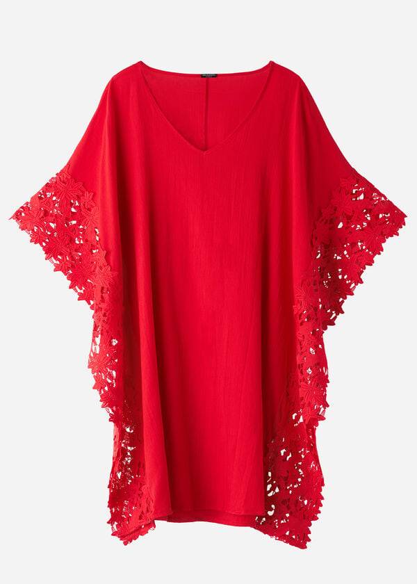 Calzedonia Floral Macramé Kanten Caftan Cover-ups Dames Rood | NL2111IS