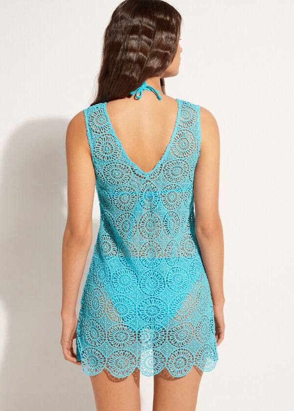 Calzedonia Geometric Crochet Jurken Cover-ups Dames Turquoise | NL2107RW