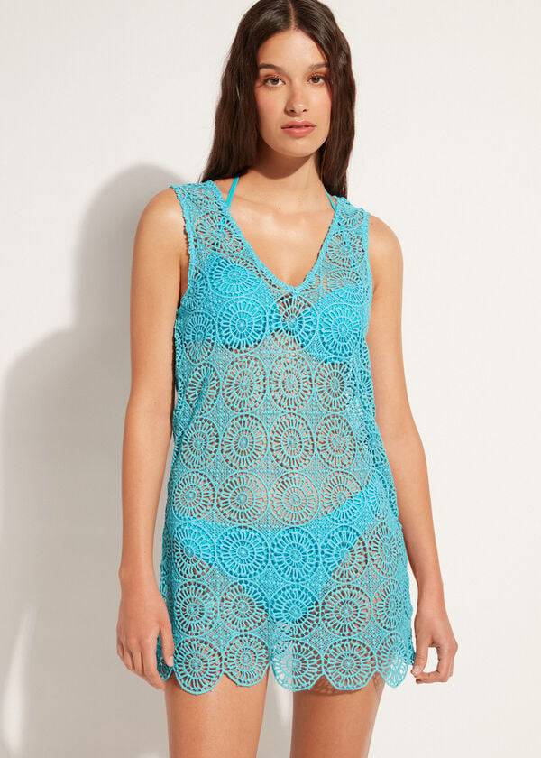 Calzedonia Geometric Crochet Jurken Cover-ups Dames Turquoise | NL2107RW