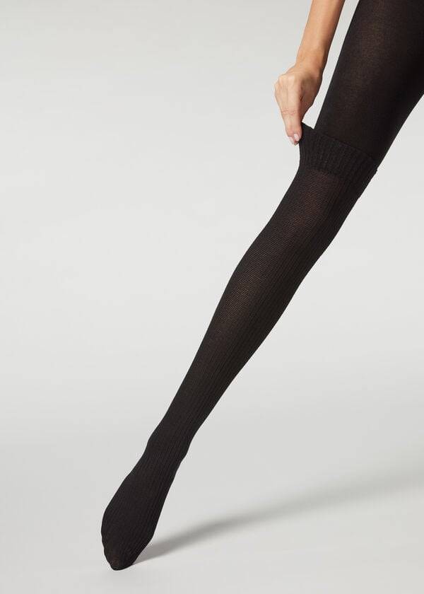 Calzedonia Geribbeld Longuette Effect with Cashmere Patterned Hardloopbroek Dames Zwart | NL3066NB