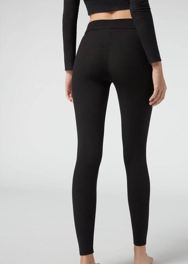 Calzedonia Geribbeld with Cashmere Leggings Dames Zwart | NL1516AP