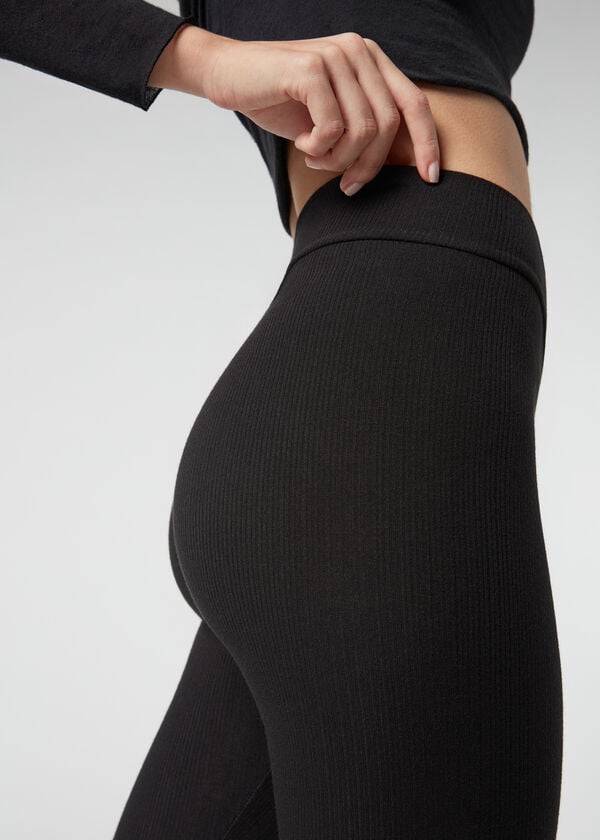 Calzedonia Geribbeld with Cashmere Leggings Dames Zwart | NL1516AP