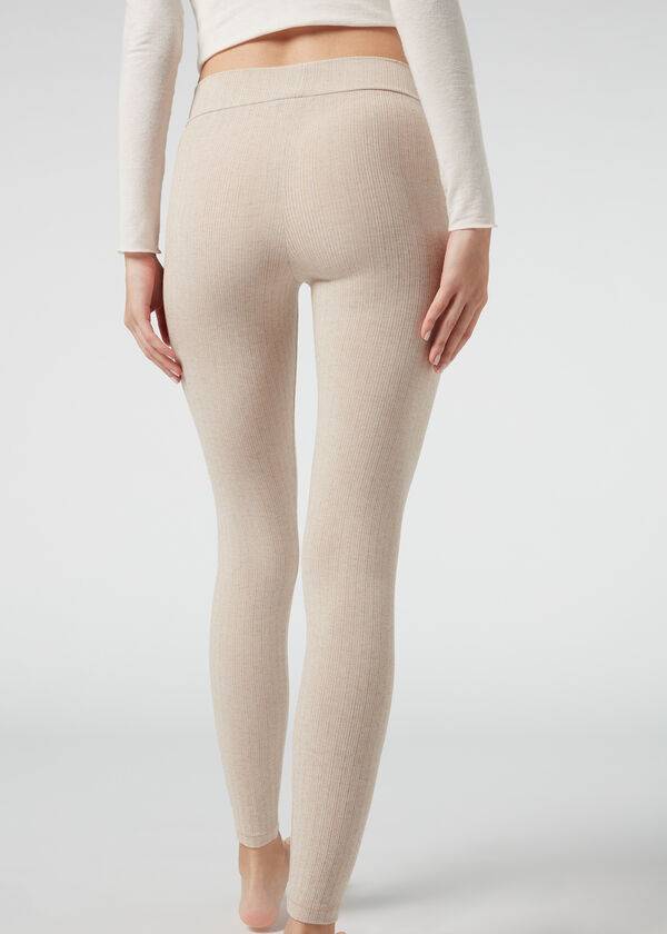 Calzedonia Geribbeld with Cashmere Leggings Dames Beige | NL1517SO