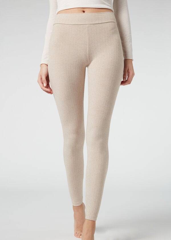 Calzedonia Geribbeld with Cashmere Leggings Dames Beige | NL1517SO