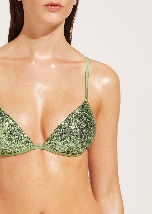 Calzedonia Graduated Gewatteerd Triangle Cannes Bikinitopjes Dames Groen | NL2459VD