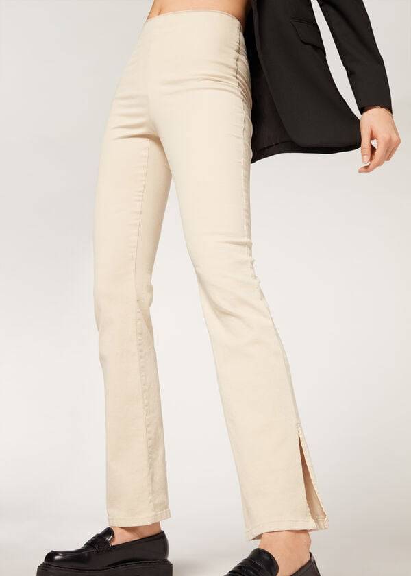 Calzedonia High-Taille Flared in Denim with Slits Broek Dames Bruin Beige | NL1459YU