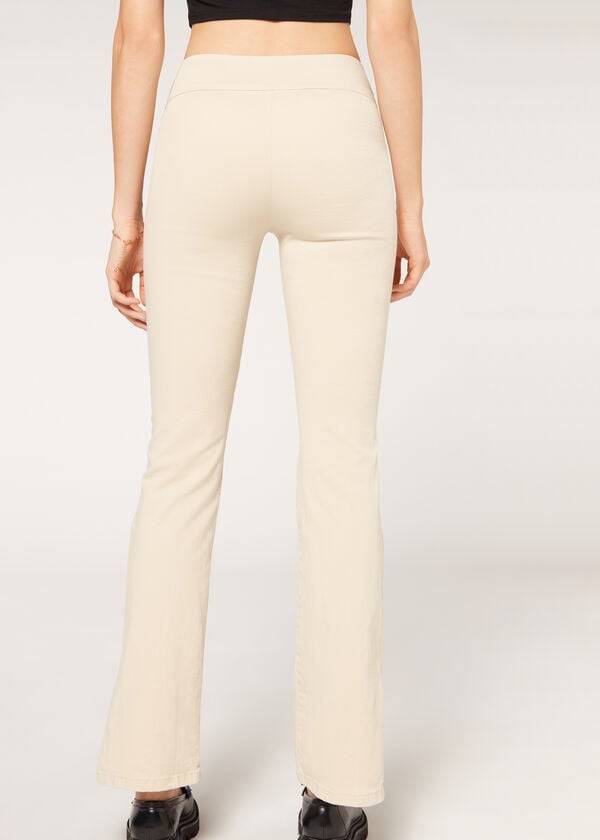 Calzedonia High-Taille Flared in Denim with Slits Leggings Dames Bruin Beige | NL1530NB