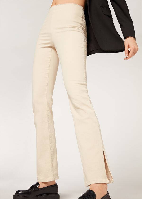 Calzedonia High-Taille Flared in Denim with Slits Leggings Dames Bruin Beige | NL1530NB