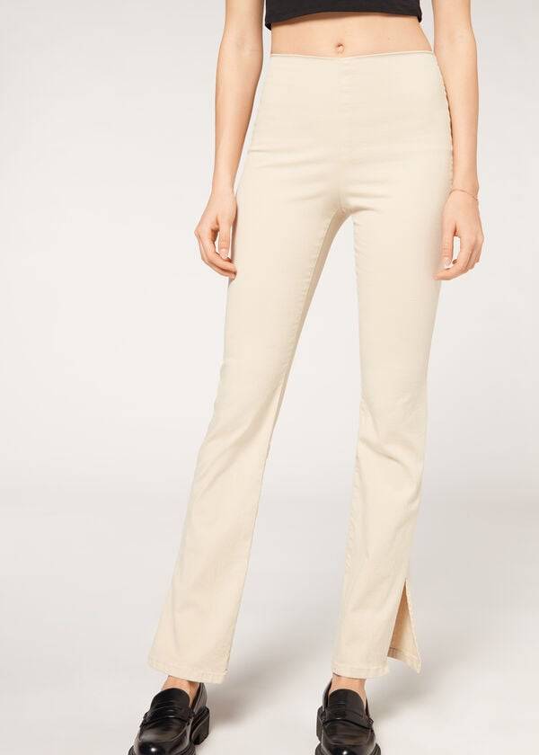 Calzedonia High-Taille Flared in Denim with Slits Leggings Dames Bruin Beige | NL1530NB