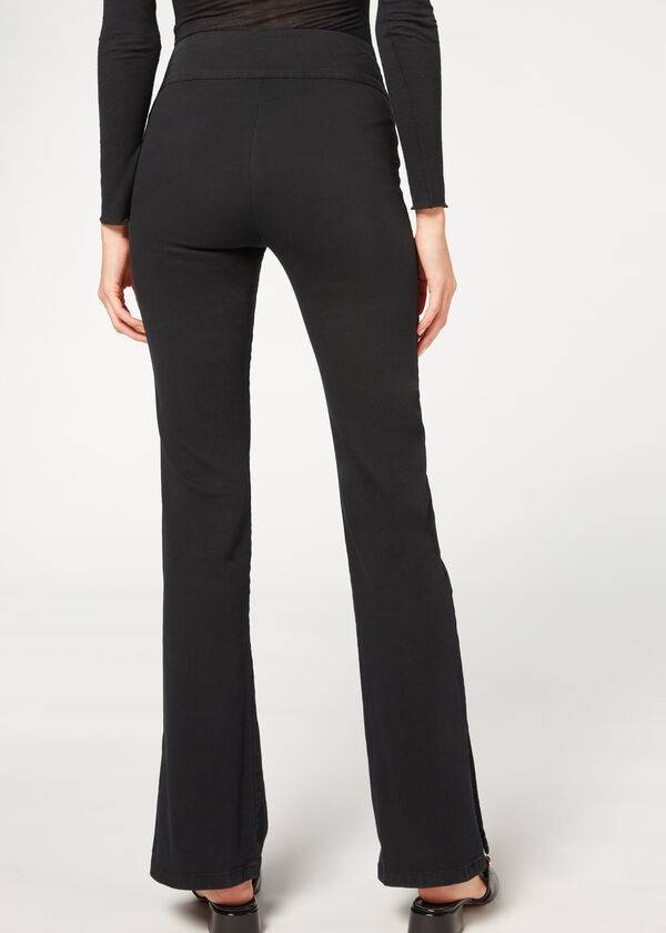 Calzedonia High-Taille Flared in Denim with Slits Leggings Dames Zwart | NL1532QZ