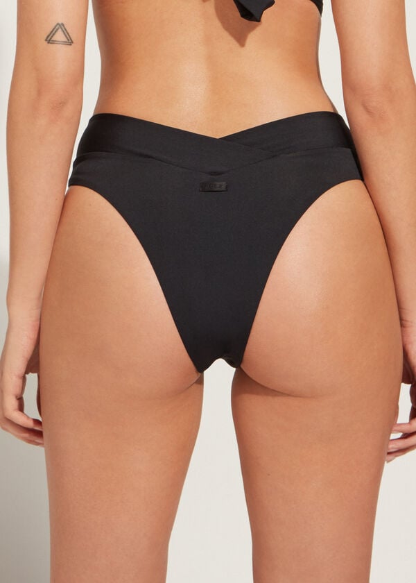 Calzedonia High-Taille V-Cut Brazilian Indonesia Eco Bikinibroekjes Dames Zwart | NL2725EX