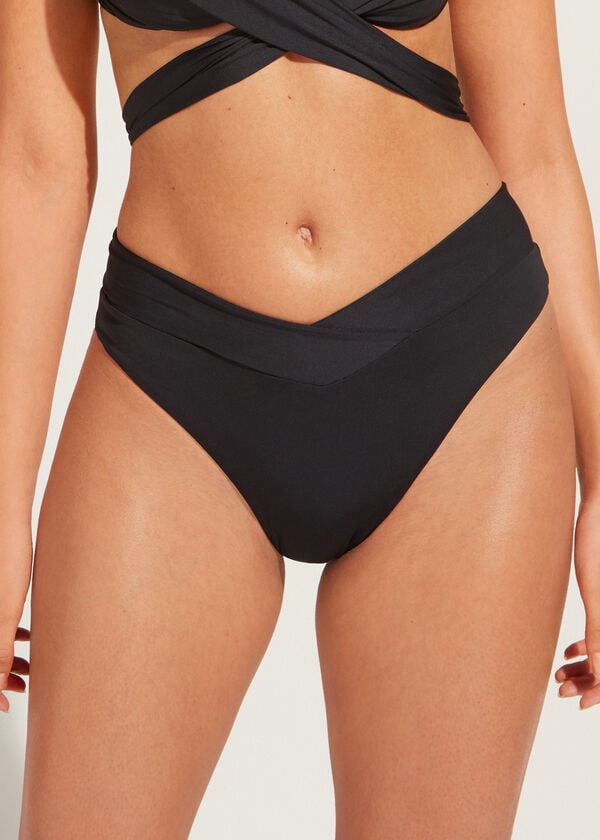 Calzedonia High-Taille V-Cut Brazilian Indonesia Eco Bikinibroekjes Dames Zwart | NL2725EX