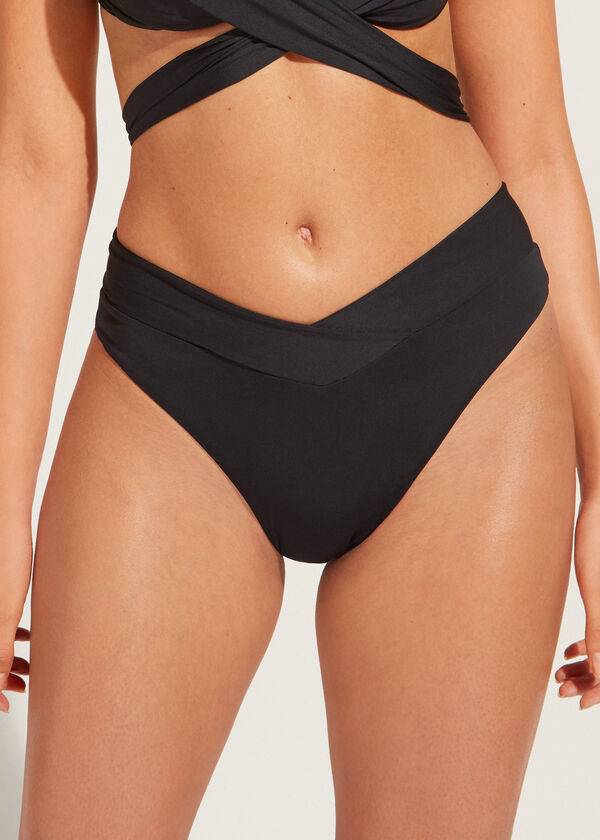 Calzedonia High-Taille V-Cut Brazilian Indonesia Bikinibroekjes Dames Zwart | NL2730BC